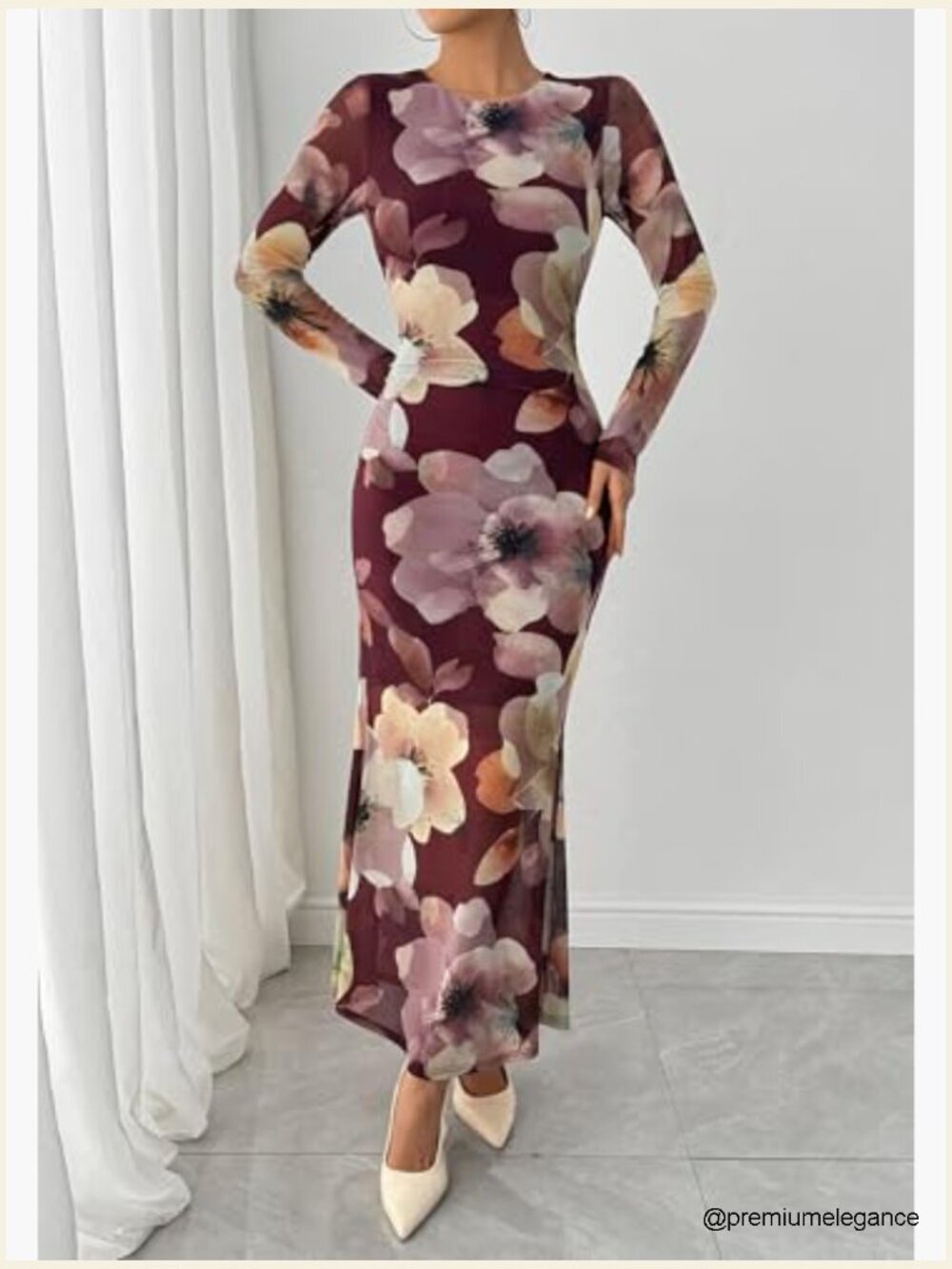 Wedding Guest Bodycon Maxi Dress with Fishtail Hem Long Sleeve - Picture 2 of 7
